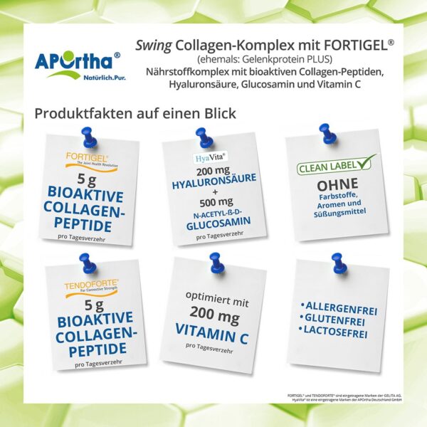 APOrtha Swing Collagen-Komplex mit FORTIGEL® B und TENDOFORTE® B (Rind) 340g Pulver - Produktfakten